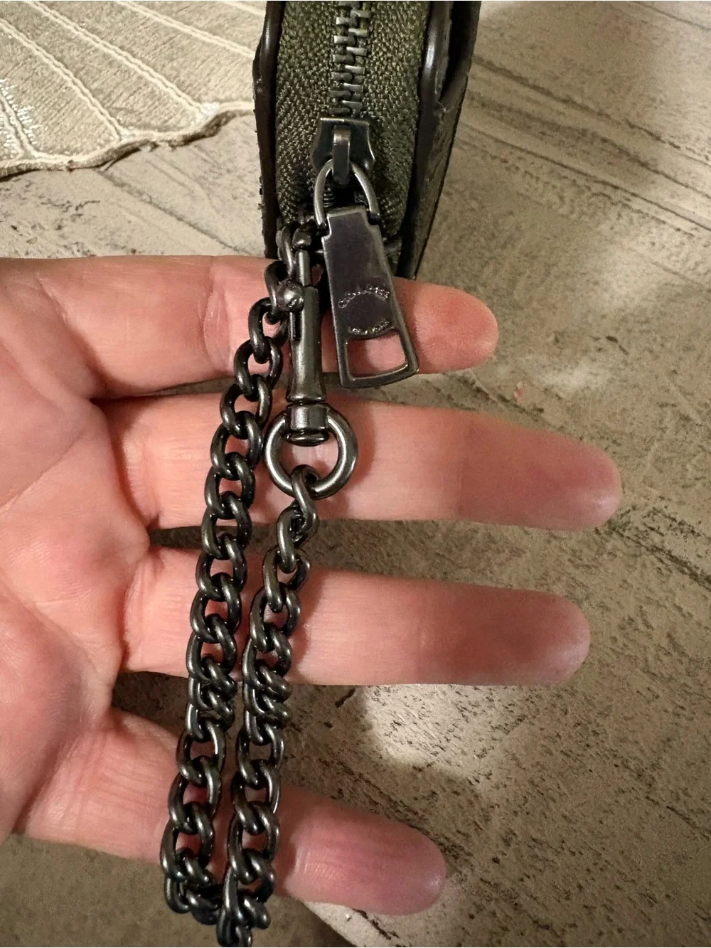 Coach olive green snake print zip card case
